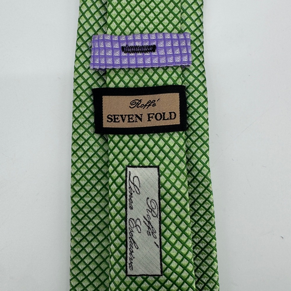 Roffe Seven Fold Linea Esclusiva Green Silk Geometric Men Tie Hand Made Italy
